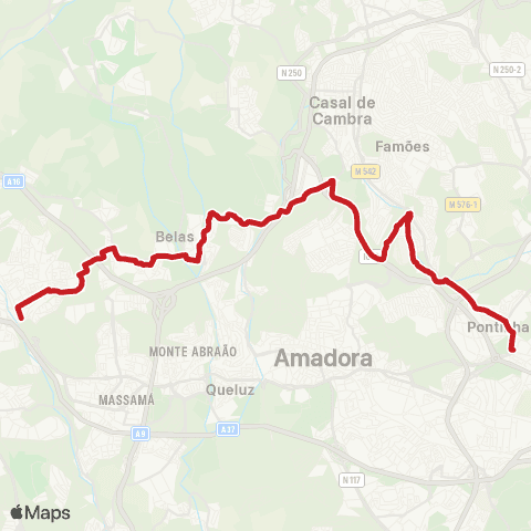 Carris Metropolitana Agualva-Cacém (Estação) - Pontinha (Metro) via Ubbo map