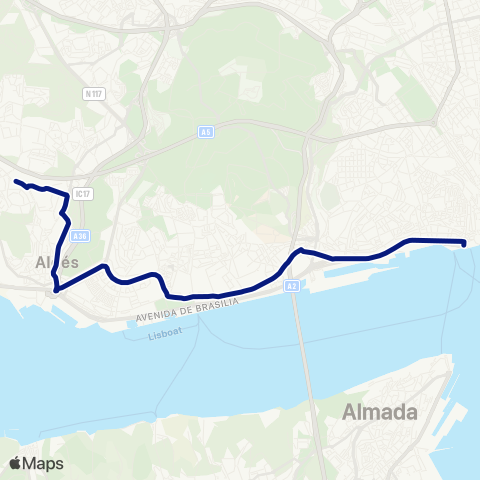 Carris Cais Sodré - Linda-a-Velha map