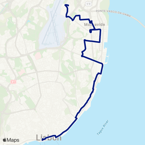 Carris Cais Sodré - Prior Velho map