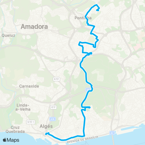 Carris B. Padre Cruz - Algés map