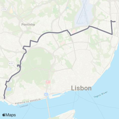 Carris Av. Mar. Gomes Costa (Poço Cortes) - R. Latino Coelho map