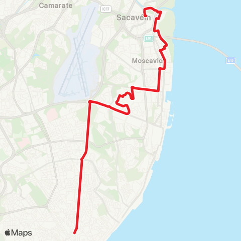 Carris Martim Moniz - Sacavém (Urb. Real Forte) map