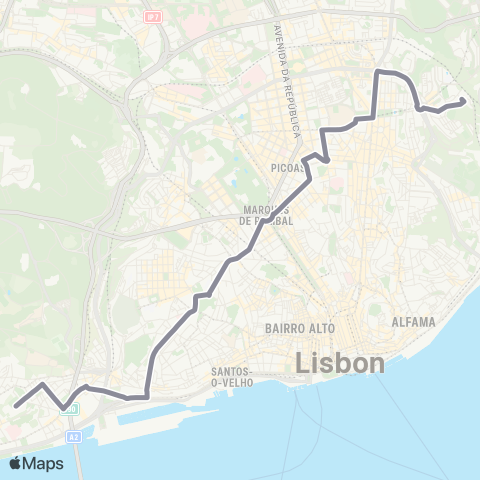 Carris R. Prof. Mira Fernandes - Estação Sto. Amaro map