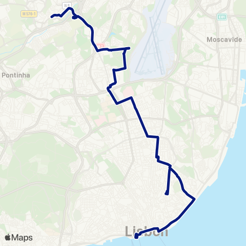 Carris Cais Sodré - Odivelas map