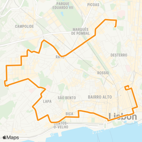 Carris Campo Ourique - Gomes Freire map