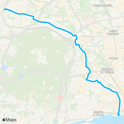 Carris Cais Sodré - Portas Benfica map