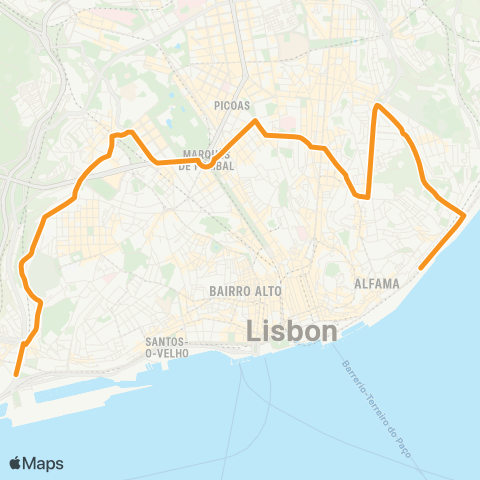 Carris Estação Sta. Apolónia - Alcântara Mar map