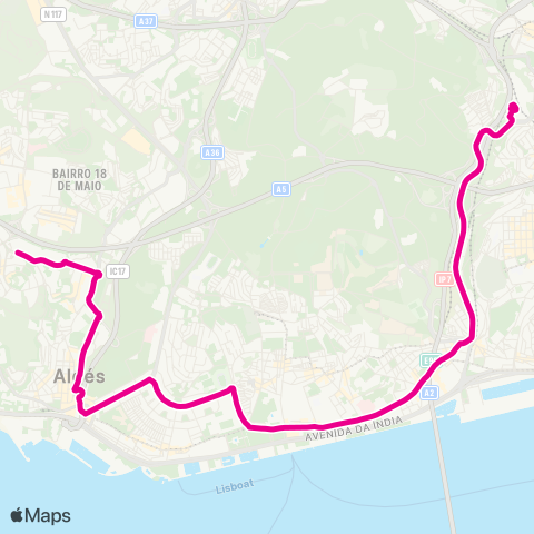 Carris Estação Campolide - Estação Sto. Amaro map