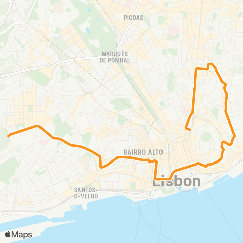 Carris Martim Moniz - Campo Ourique (Prazeres) map