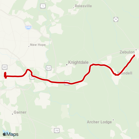 GORaleigh Zebulon-Wendell-Raleigh Express map
