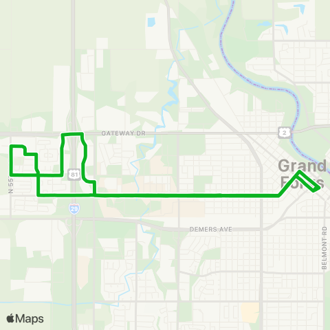 Cities Area Transit UND > West Walmart - Downtown map