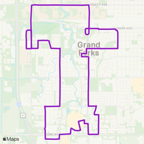 Cities Area Transit Clockwise to Altru Columbia Rd - Super Target - UND map