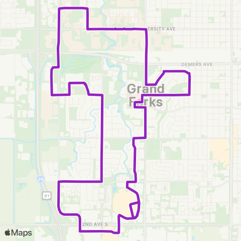 Cities Area Transit Counterclockwise to Super Target - Altru Columbia Rd - UND map