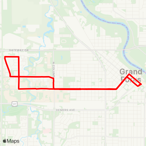 Cities Area Transit UND > Stanford Center - Downtown map