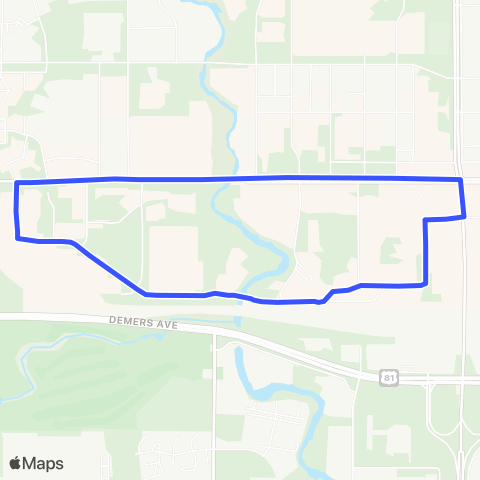 Cities Area Transit Counterclockwise to Univ Rd - Campus Rd map