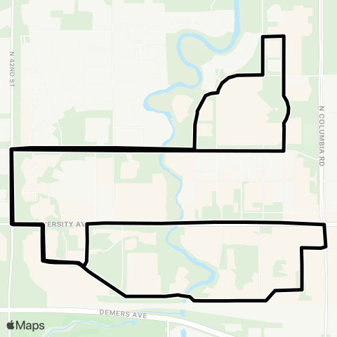 Cities Area Transit Counterclockwise to Univ Rd - Campus Rd map
