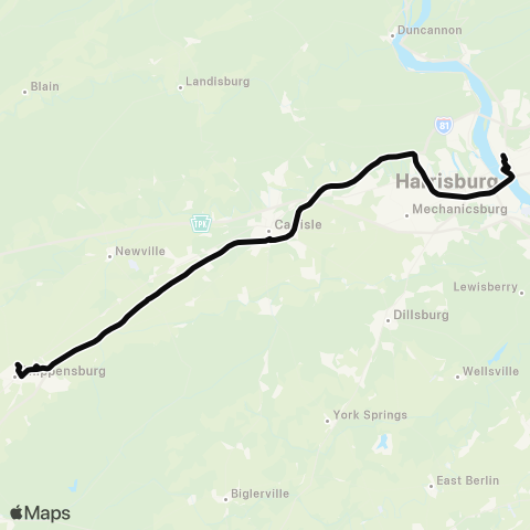 rabbittransit - Capital Region Shippensburg/Newville/Carlisle/Harrisburg map