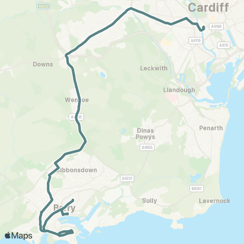 Cardiff Bus Cardiff Bus Interchange Bay 8 - Barry Town Ctr 4 map
