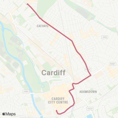 Cardiff Bus Cathays HS - Greyfriars Rd Stop Gn map
