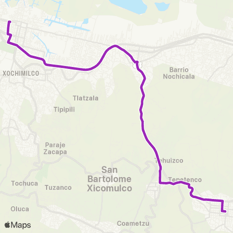 Corredores Concesionados Xochimilco - Milpa Alta map