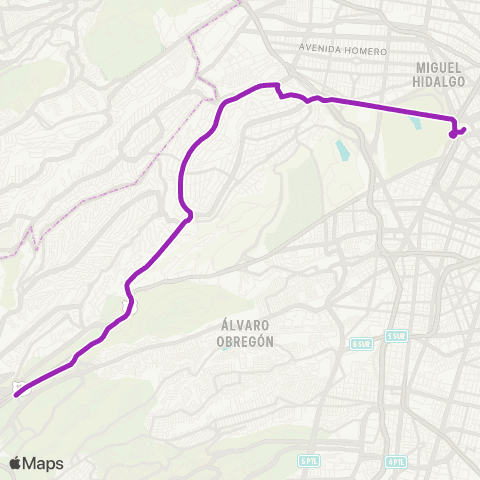 Corredores Concesionados Palmas - Chapultepec map