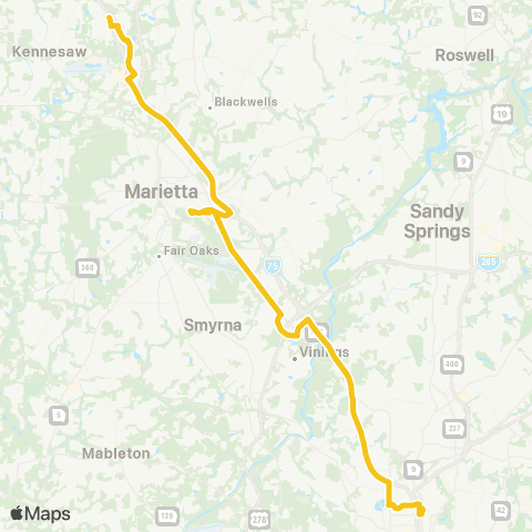 CobbLinc Midtown ATL - KSU-Kennesaw Rapid map