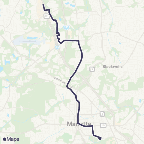 CobbLinc KSU-Kennesaw - MTC via Marietta map