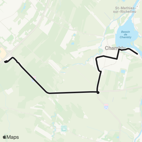 exo Chambly-Richelieu-Carignan Chambly (Lebel - Fréchette) - Terminus Brossard map