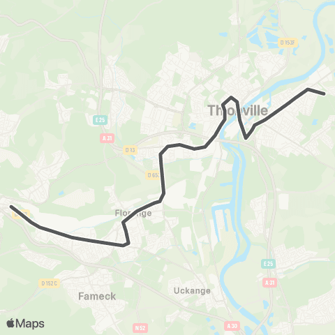 TeMo'B (Citéline) Hayange Esplanade <-> Yutz Aéroparc map