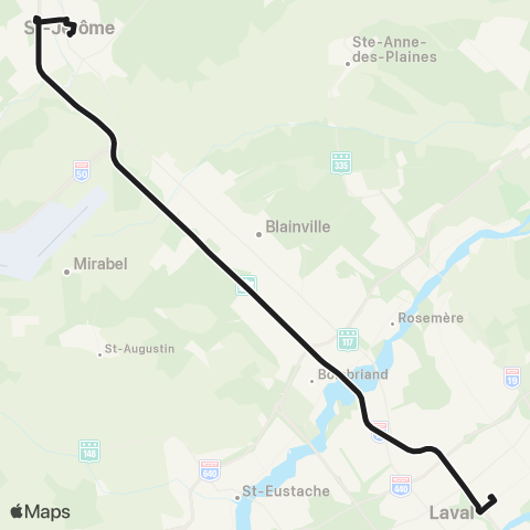 exo Laurentides Saint-Jérôme - Laval Express map