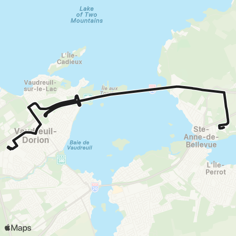exo La Presqu'Île Terminus Vaudreuil - Cégep John Abbott map