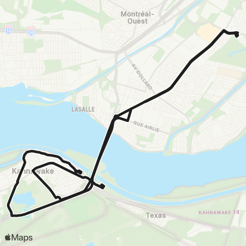exo Sud-Ouest Kahnawake - Montréal map