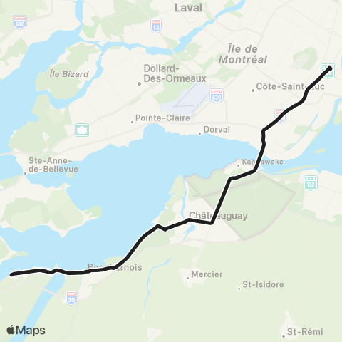 exo Sud-Ouest Châteauguay - Montréal (Centre-Ville) map