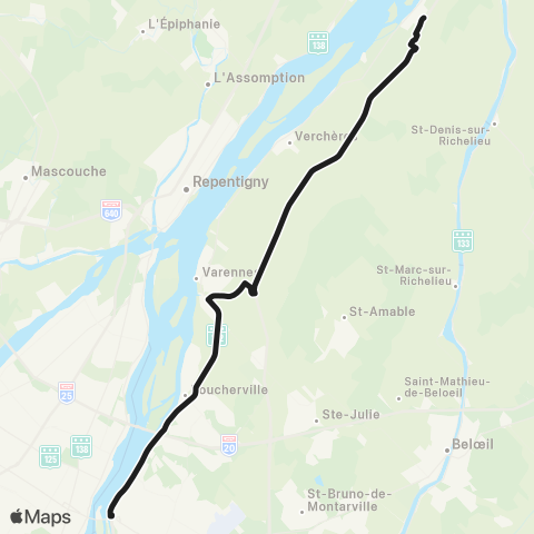 exo Sorel-Varennes Contrecoeur - Longueuil map
