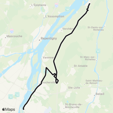 exo Sorel-Varennes Contrecoeur - Varennes (Jean-Coutu) - Longueuil map