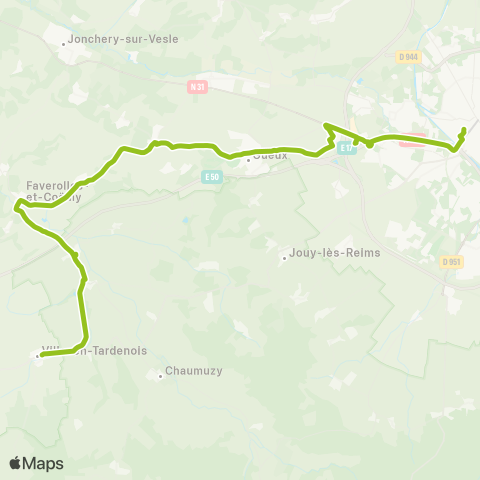 Grand Reims Mobilités Ville en Tardenois <> Gare Clairmarais map