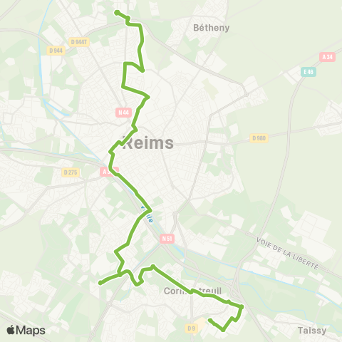 Grand Reims Mobilités Orgeval <> Blancs Monts map