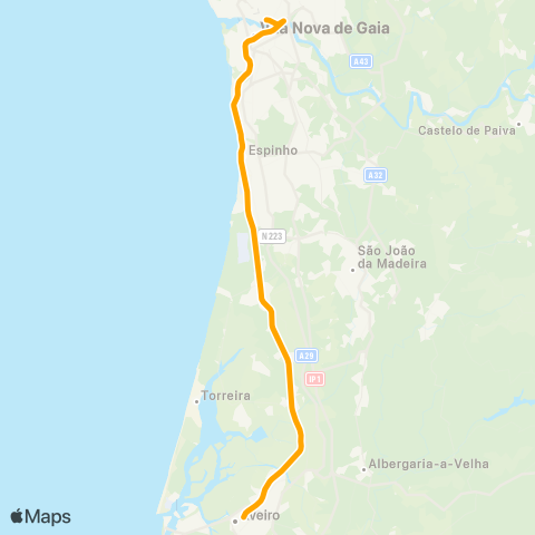 CP Urbanos Porto Sao Bento - Aveiro map