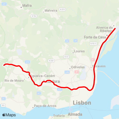 CP Urbanos Lisboa Santa Apolonia - Azambuja map