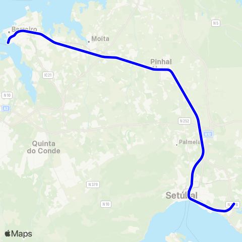 CP Urbanos Setubal - Barreiro map