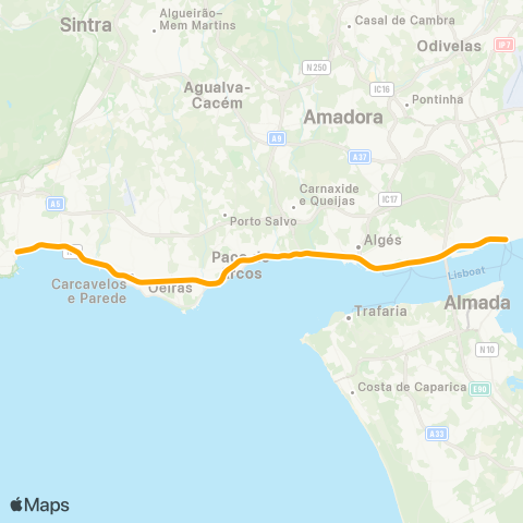 CP Urbanos Cais do Sodre - Oeiras map