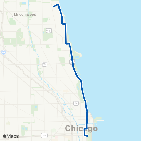 CTA Outer DuSable Lake Shore Express map
