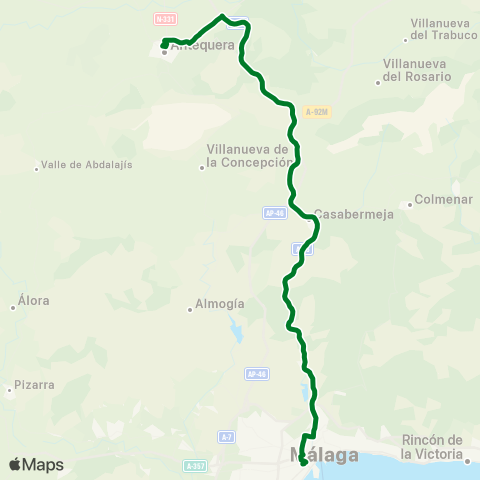 CTMAM Ubeda-Málaga Por Antequera map