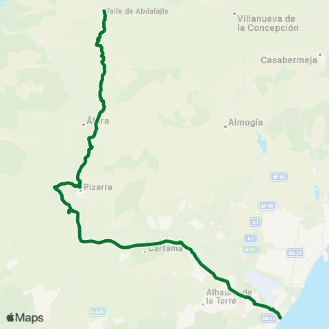 CTMAM Valle De Abdalajís-Álora-Pizarra-Playamar map