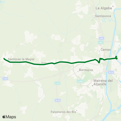 Junta de Andalucia M-166 Sanlúcar la Mayor - Sevilla map