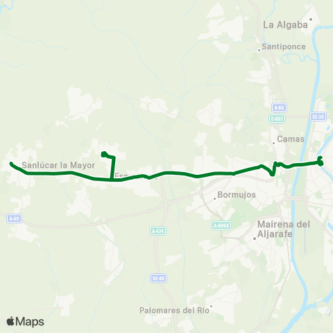 Junta de Andalucia M-166 Sanlúcar la Mayor - Sevilla (por Villanueva del Ariscal) map