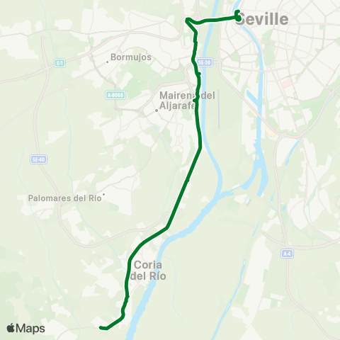 Junta de Andalucia M-141 Puebla del Río - Sevilla map