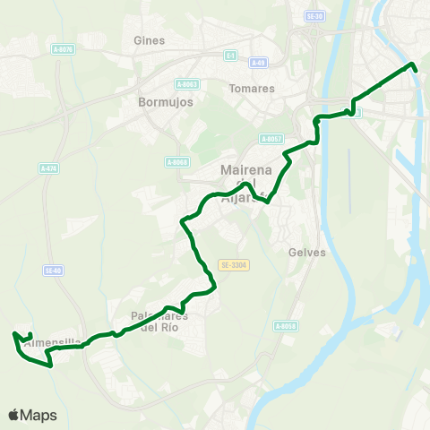 Junta de Andalucia M-153 Almensilla - Sevilla (por Palomares) map