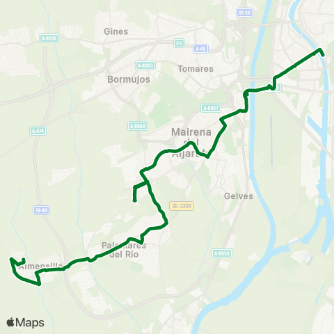 Junta de Andalucia M-153 Almensilla - Sevilla (por Palomares y Urb Puebla del Marqués) map