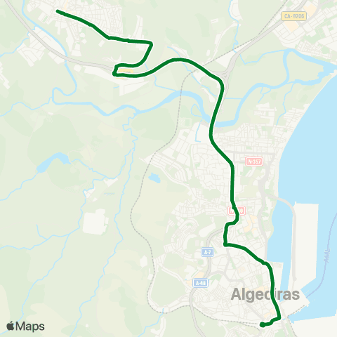Consorcio de Transporte Metropolitano del Campo de Gibraltar Los Barrios-Algeciras Directo map